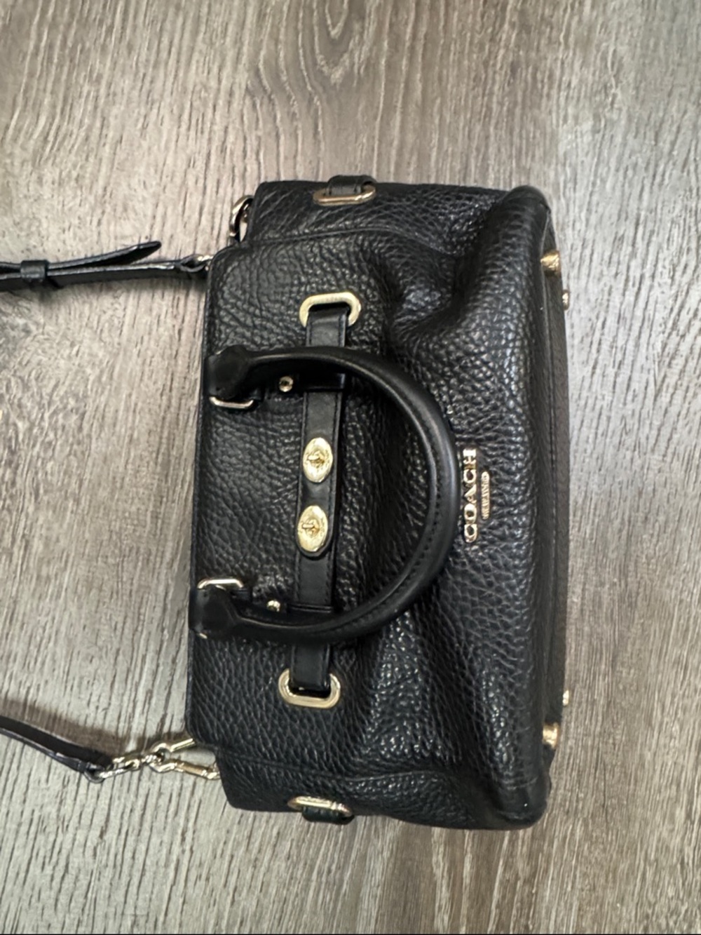 Coach Black Leather Handbag with Gold Logo Detail - Picture 9 of 9